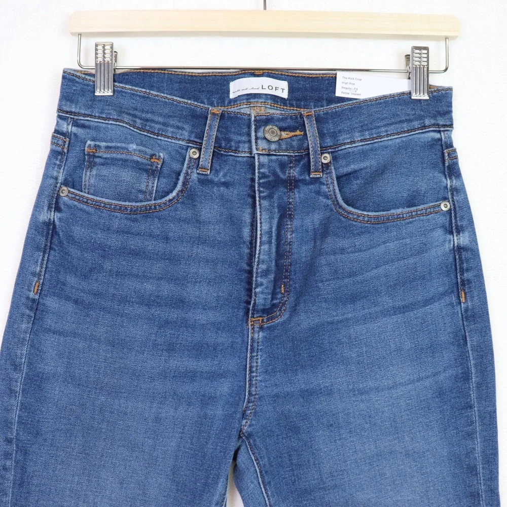 LOFT Medium Blue High Rise The Kick Crop Petite Jeans 28/6P - Picture 3 of 11